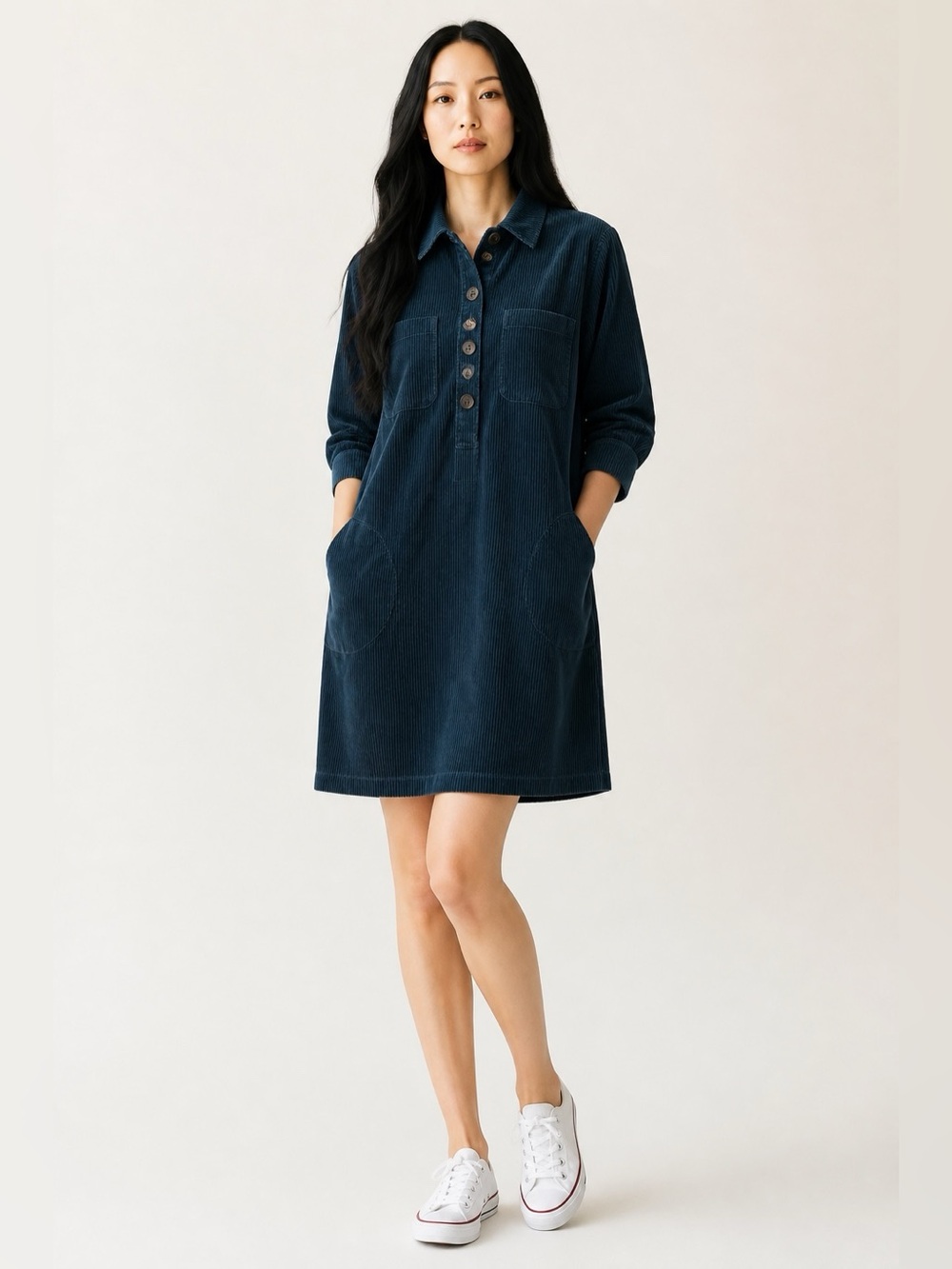 J. Jill Corduroy Shirt Dress Navy NWT Button Front Size Medium